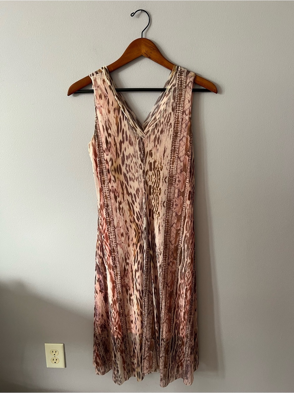 Tahari Pink and Brown Animal Print Midi Dress